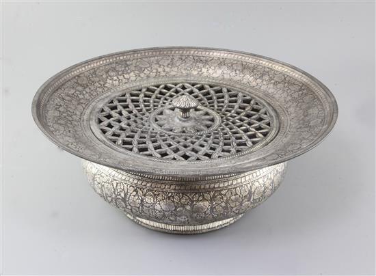 A large Indian bidri ware basin and cover, late 18th/early 19th century, diameter 42.5cm